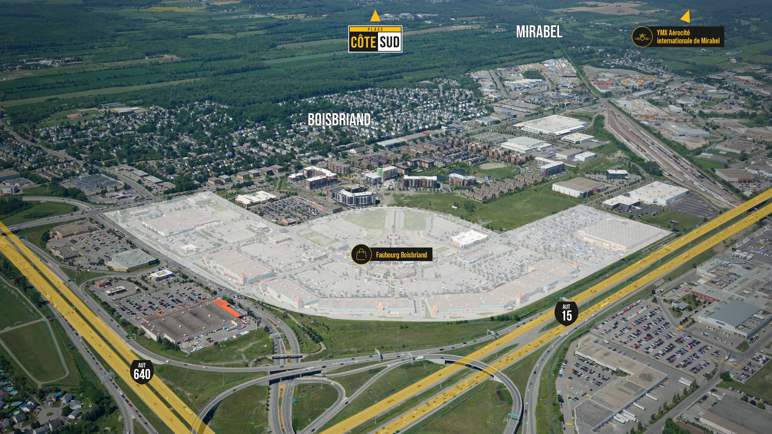 Vue aérienne de la localisation de Place Côte Sud à Boisbriand
